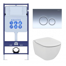 Комплект инсталляции AQUATEK с подвесным унитазом IDEAL STANDARD Tesi с сиденьем и кнопкой ST031812 Комплект инсталляции AQUATEK с подвесным унитазом IDEAL STANDARD Tesi с сиденьем и кнопкой ST031812